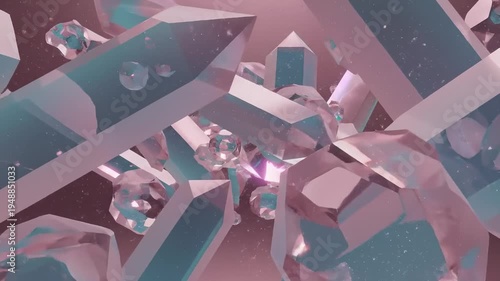 Abstract Geometric Crystals Floating and Rotating in Soft Pastel Light, 3d Render