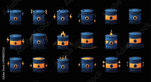 Collection of Pixel Art Energy Canisters with Varying Energy Levels.