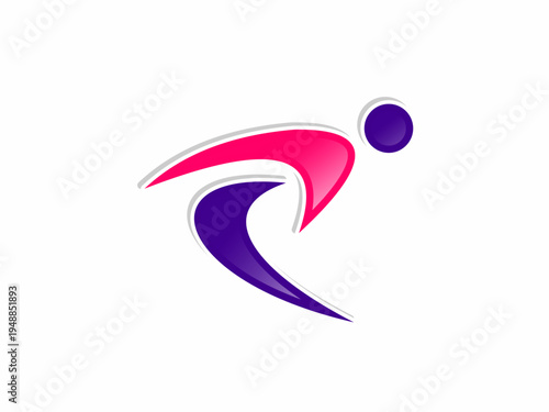 Dynamic Modern Human Runner Logo with Abstract Fluid Shapes in Vibrant Pink and Purple Gradient Colors Isolated on White Background
