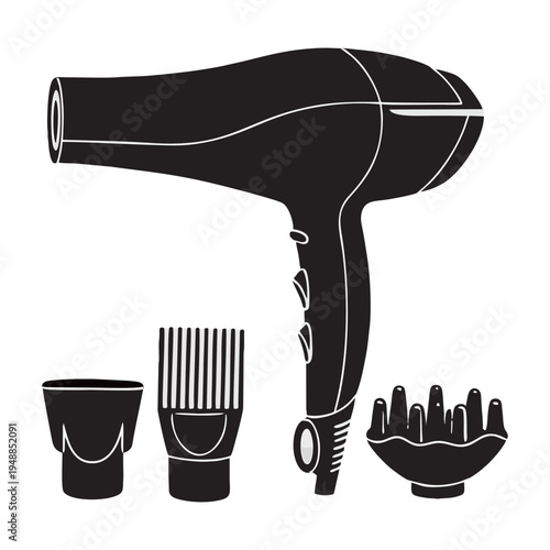 Professional Hair Dryer Silhouette Vector - Hairdryer Icon for Hair Salon, Beauty Spa, and Hairstyling Services Illustration