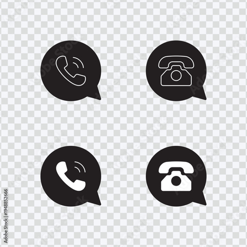 Black Phone Call Chat Bubble Icon Collection