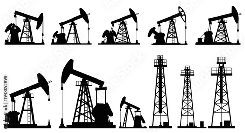 Silhouetted Oil Rigs - A Stark Depiction of the Energy Industry.