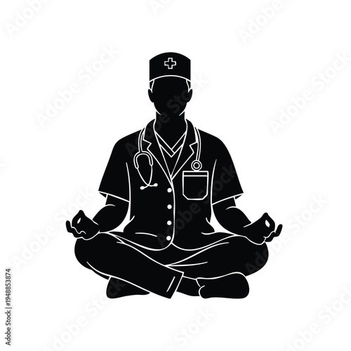 Healthcare professional silhouette meditating doctor yoga silhouette