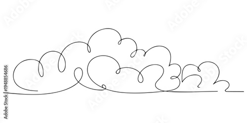 Cloud continuous one line drawing. Clouds in the sky, Minimalist cloud outline continuous one line drawing isolated on transparent background. EPS 10, Single continuous line art rainy cloud. Cloudy on