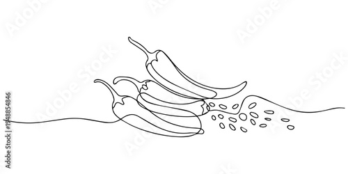 Falling bursting chili peppers continuous one line drawing, Falling bursting chili peppers with flakes PNG background, minimalist style pro vector illustration. line art drawing concept.