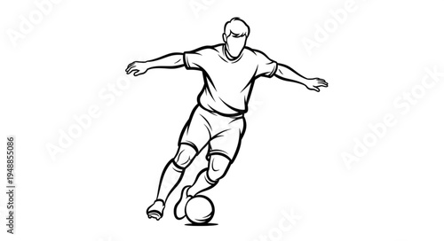 Soccer Player Kicking Ball Line Drawing.