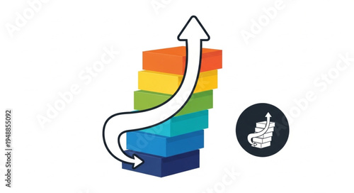 Colorful Blocks Stacked With Upward Arrow Showing Growth.