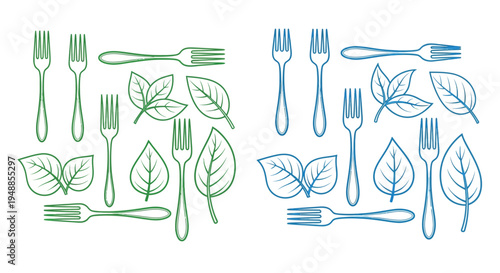 Cutlery and foliage arranged in a simple graphic silhouette
