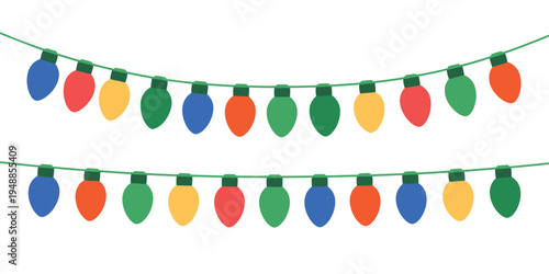 Holiday lights vector, colorful string illustration, seamless connection, can form longer strings, Christmas and festive decorations, party lights, glowing bulbs, winter, celebration,