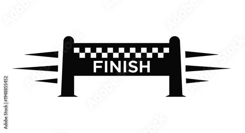 A black finish line graphic with speed lines a striking silhouette