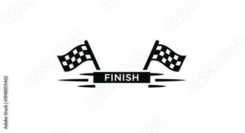 A black finish line graphic with checkered flags a striking silhouette