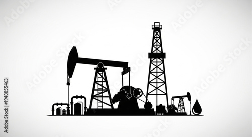 Silhouette of Oil Rigs and Pumps - A Symbol of Energy Production.
