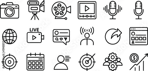 Photography and videography media production icons set for digital content creators design