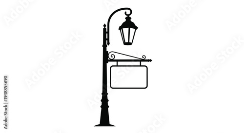 Vintage street lamp with blank sign a striking black silhouette