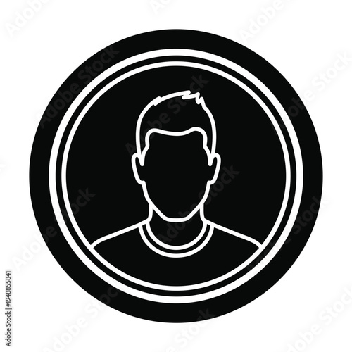 Monochromatic vector of a faceless male outline within a double-ringed circular frame