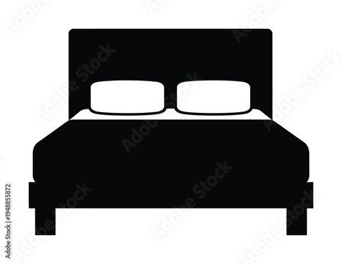 Vector of a modern bed with a simple headboard and two pillows