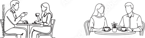 Two contrasting styles of professional and casual business meetings over coffee, Art & Illustration