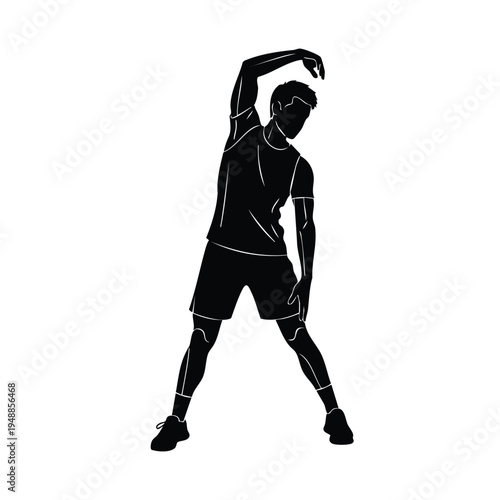 Man silhouette stretching arm overhead, exercising