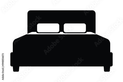 Vector of a minimalist bed with two square pillows and a headboard