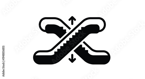Crossing escalators symbol shown in a stark black silhouette