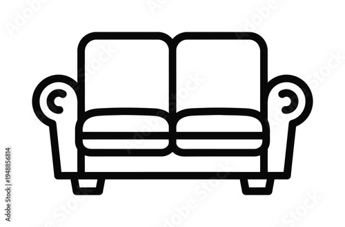 Vector of a classic two-seater sofa with armrests and cushions in minimalist design