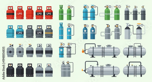 Diverse Collection of Gas Cylinders and Tanks - A Comprehensive Visual Guide.
