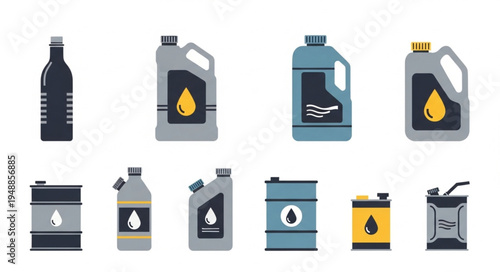 Collection of Oil and Fuel Containers in Various Designs.