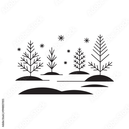 Winding river flowing through mountains under moonlit night sky, landscape illustration representing journey and natural beauty