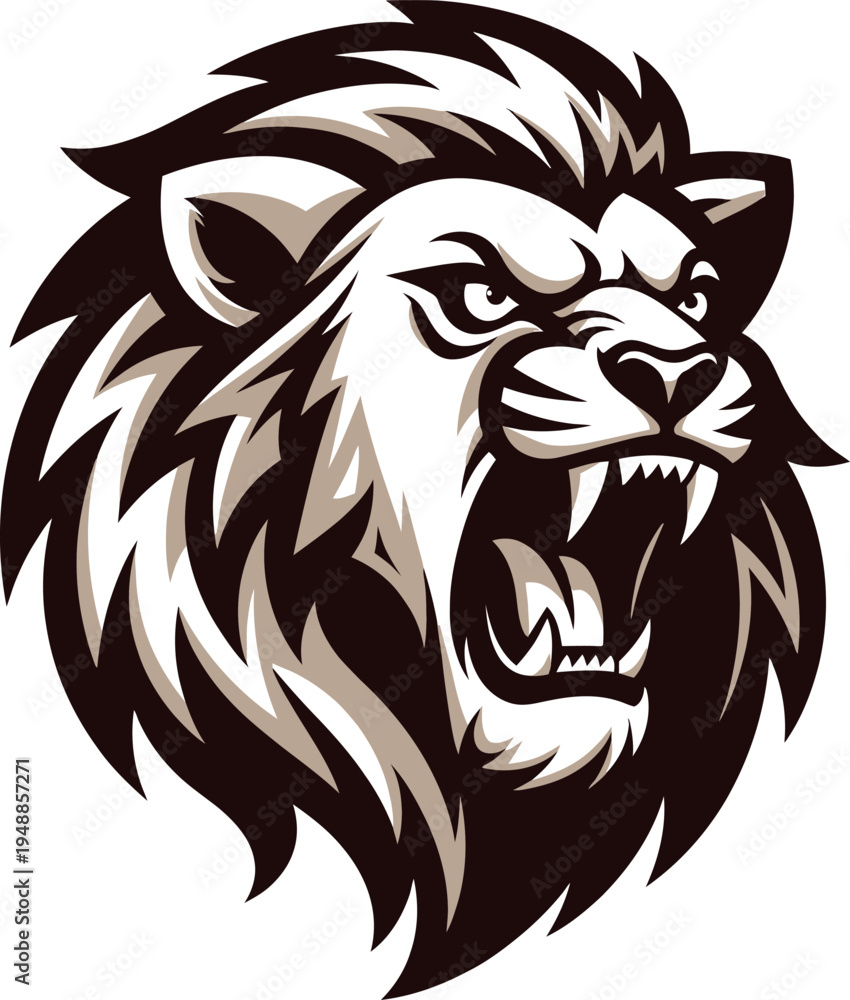 Obraz premium Powerful roaring lion head mascot logo design for sports team and esports gaming community vector illustration.