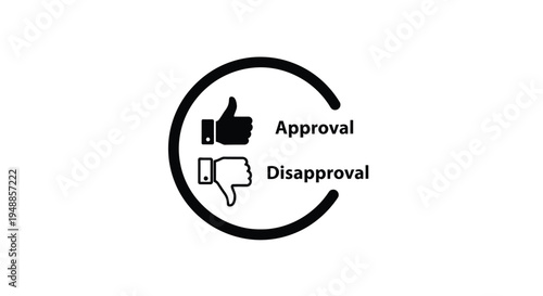 Circular approval and disapproval symbols with hand gestures silhouette