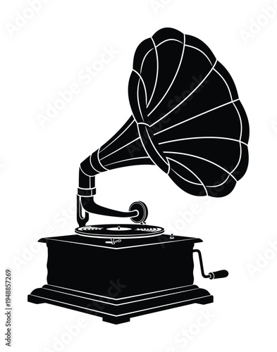 Vintage vector of an old gramophone with large horn speaker