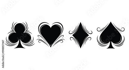 Four playing card suits displayed in a striking black silhouette