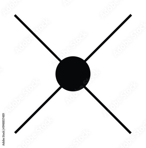Minimalistic vector showing a black circle intersected by four straight lines in an x shape