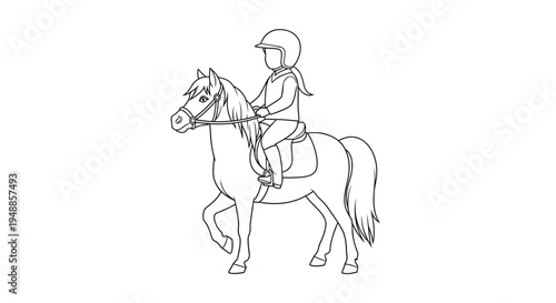 A rider on horseback shown in a minimalist black outline silhouette