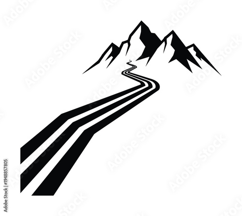 Vector of a winding road leading to a dramatic mountain range