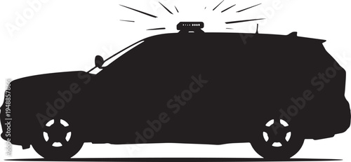 Black silhouette of a police car with flashing lights on top