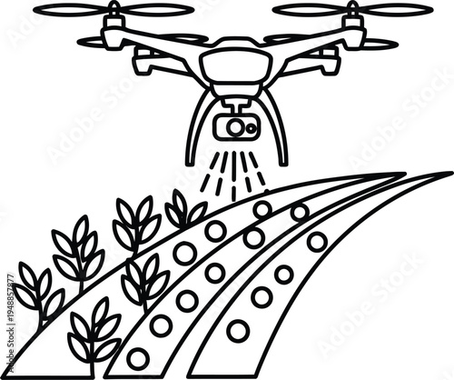 Drone Spraying Crop Field Agricultural Farming Technology Illustration Vector Art