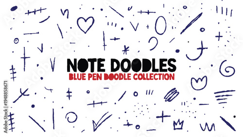 Various hand-drawn blue pen doodles and scribbles on white background, a versatile graphic design element collection