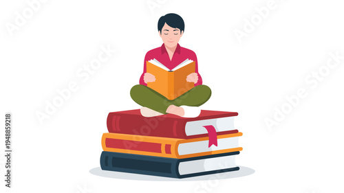 student reading books vector illustration isolated education learning knowledge and academic achievement concept design