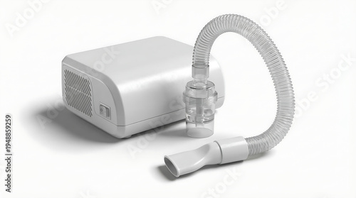 Modern White Medical Nebulizer Compressor with Tube and Mouthpiece for Asthma Treatment