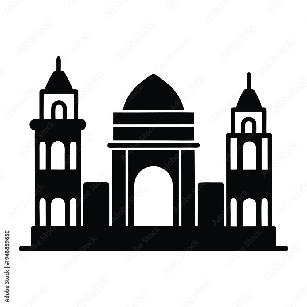 Fototapeta premium Delhi Skyline India Gate Monoline Vector Icon 
