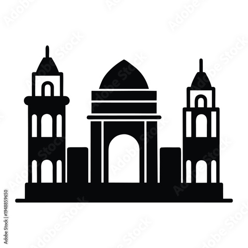  Delhi Skyline India Gate Monoline Vector Icon 