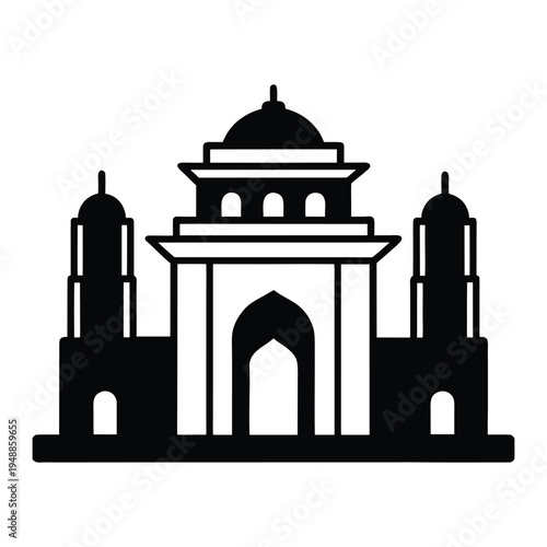  Delhi Skyline India Gate Monoline Vector Icon 