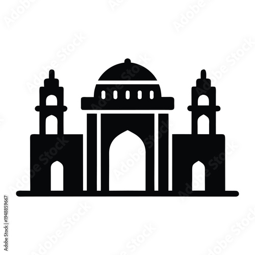  Delhi Skyline India Gate Monoline Vector Icon 