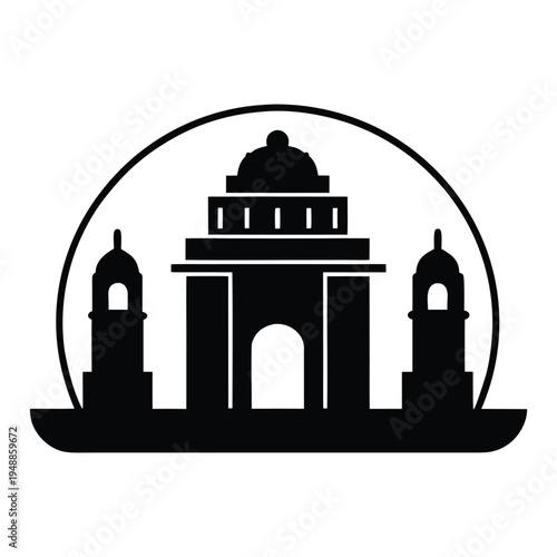  Delhi Skyline India Gate Monoline Vector Icon 
