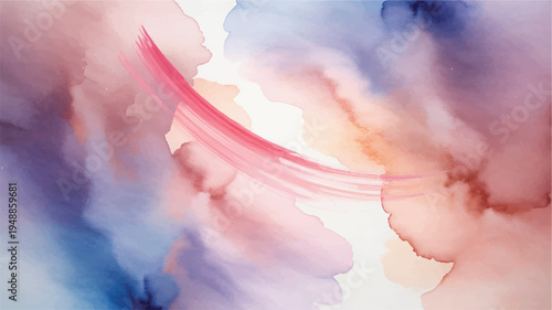 Ethereal Abstract Watercolor Art with Pastel Hues and a Dynamic Pink Stroke