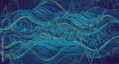 Abstract flowing lines and data visualization representing science and technology.