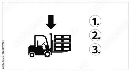 Forklift Truck Lifting Wooden Pallets with Downward Arrow Symbol.