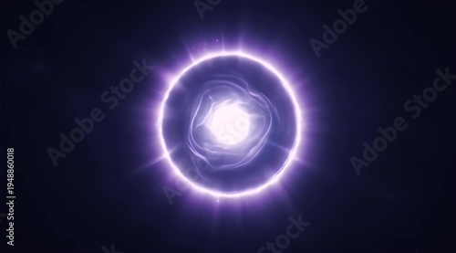 A vivid purple glowing energy sphere with a bright white center against dark cosmos