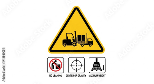 Forklift truck warning sign with additional safety symbols.